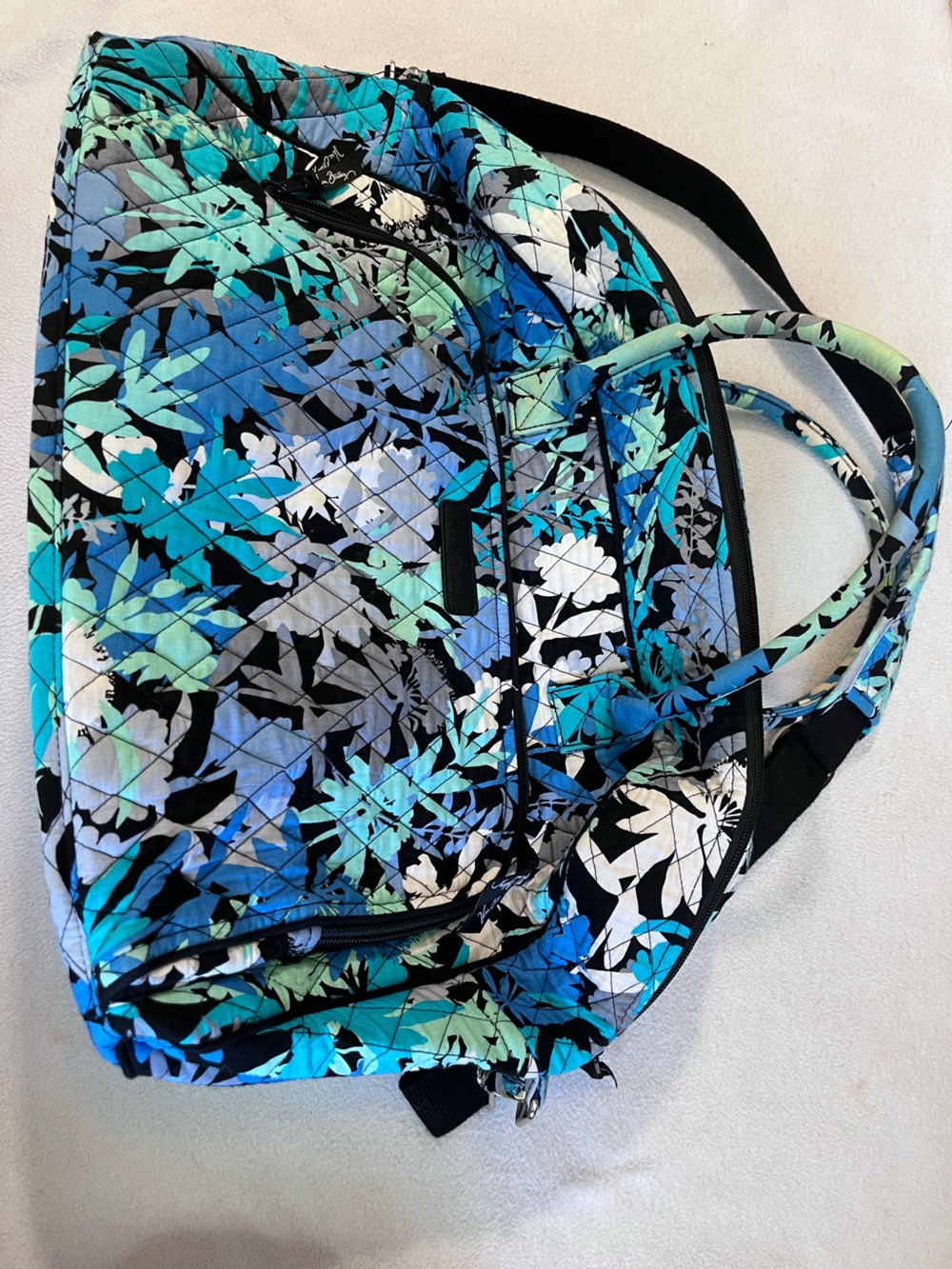 Vera Bradley Quilted Floral Travel Tote in Blue, Teal & Black